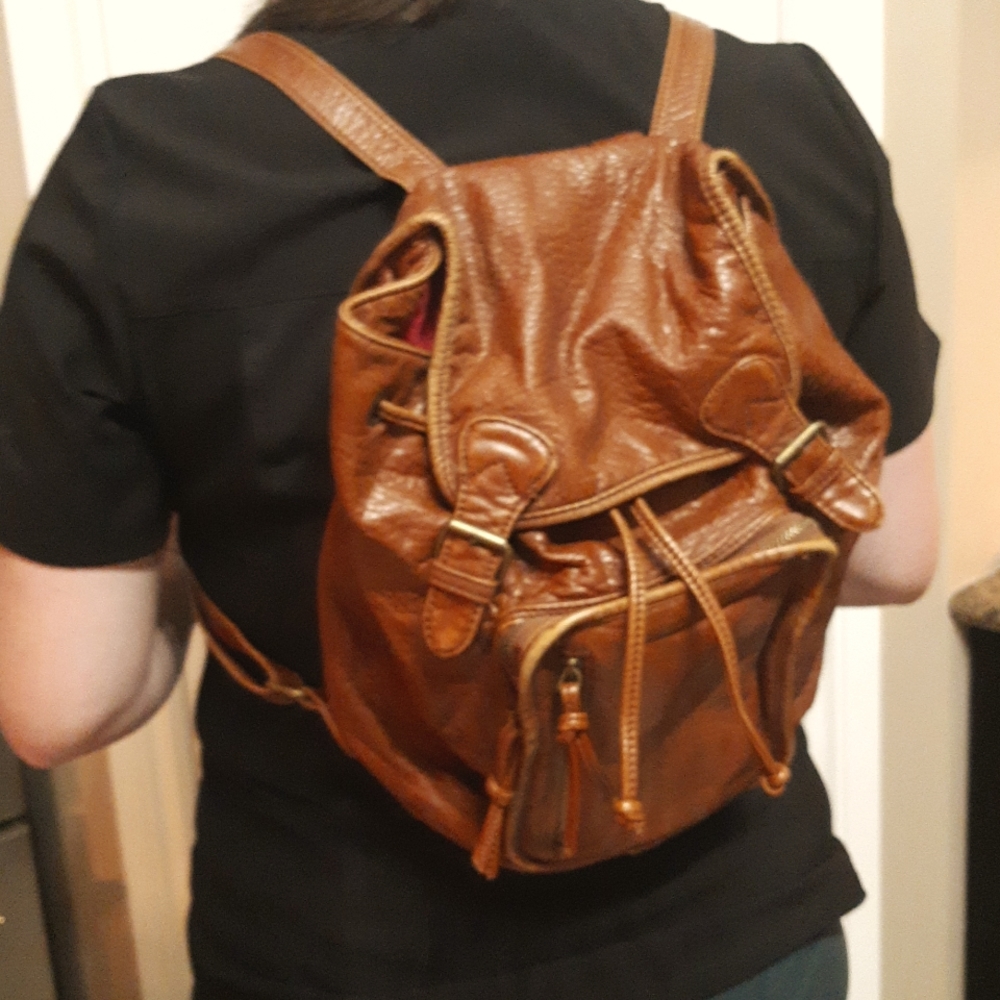 Faux Brown Leather Backpack